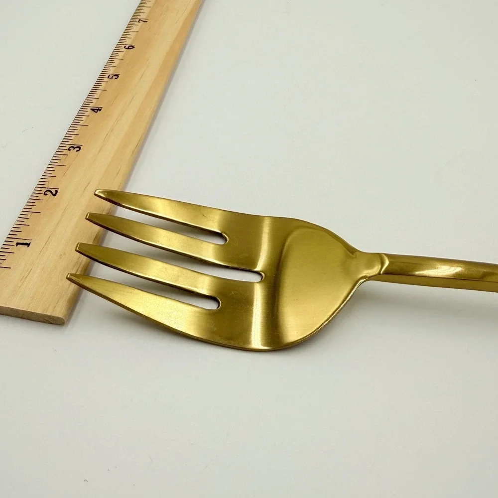 Gold Hammered Serving Spoon and Fork Set 13 Inch Large Polished Flatware‎ 2pc